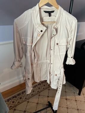 White House Black Market Cream Utility Jacket with Waist Tie